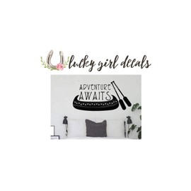 LUCKY GIRL DECALS Vinyl Wall Decor Adventure Awaits Boho Bohemian Style with Canoe/Oars 23.5 inches Wide by 12 inches high