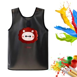 Ärmellose Kinderschürze – Verstellbare, Wasserdichte, ölbeständige Schürze mit Rundhalsausschnitt, Atmungsaktivem Netzdesign und Cartoon-Motiv, Leicht zu Reinigen, Zum Backen, Malen (Löwe)