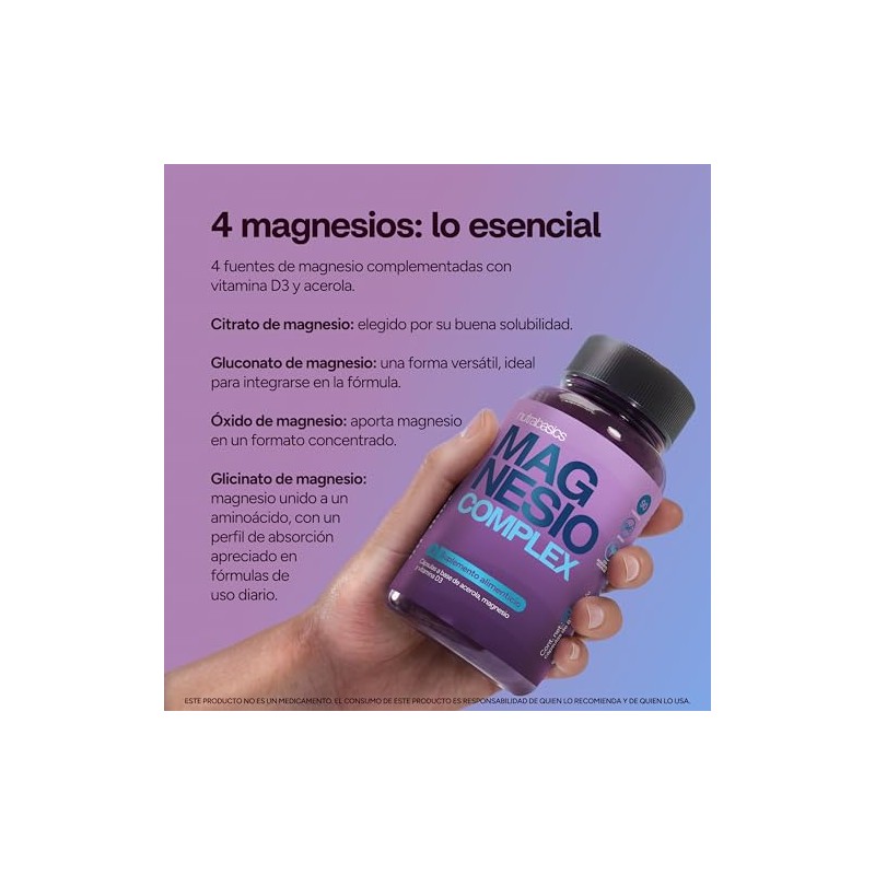 Magnesio Complex 4 Fuentes, Glicinato de Magnesio, 90 Cápsulas Nutrabasics