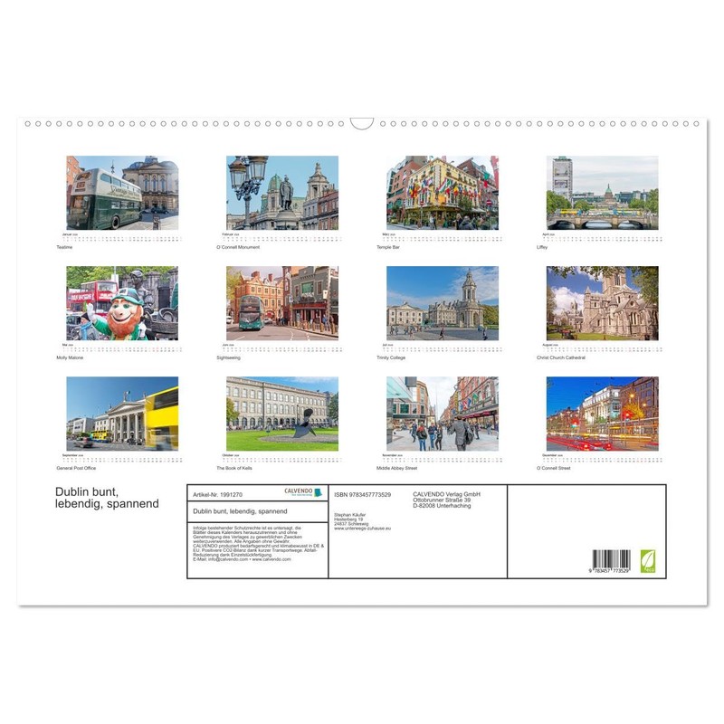 Dublin bunt, lebendig, spannend (Wandkalender 2026 DIN A2 quer), CALVENDO