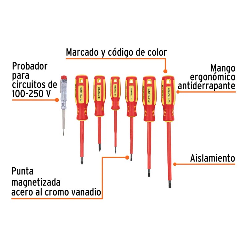Juego De 6 Desarmadores Dielectricos Truper 14196