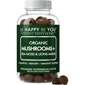 Gomitas de musgo marino orgánico con hongos: melena de león, reishi, chaga, cordyceps, coriolus y musgo irlandés. Refuerzo cognitivo e inmunológico. Veganas, sin gelatina.
