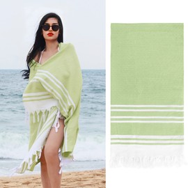LINENOVA 100% Cotton Turkish Beach Towel 180x100cm, Sand Free Quick Dry Lightweight Large Oversized Turkish Bath Towels for SPA, Beach, Pool, Gym and Bathroom-Lime