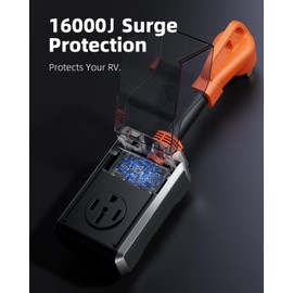 CRTBETLIF 50 Amp Surge Protector for RV, 2025 Upgraded 16000J Surge Protection RV Circuit Analyzer, RV Surge Voltage Protector with Waterproof Cover, RV Plug Adapter for Camper, Travel Trailers
