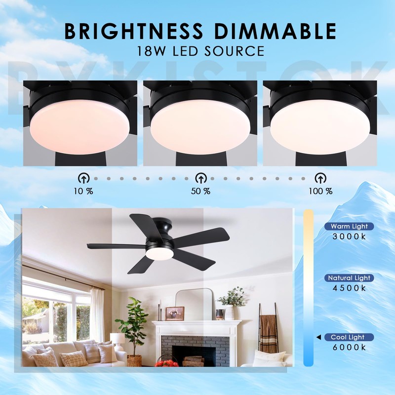 41 inch Ceiling Fans with Lights, Black Flush Mount Ceiling