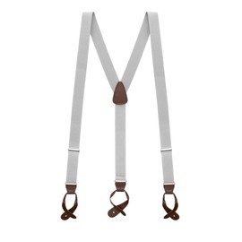 Suspender Store Solid Color Suspenders - 1.25-Inch Wide Elastic - Y-Back - Button - 42" for 5'0" to 5'9" tall - Light Grey w/Brown Leather