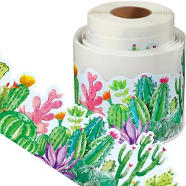 Pajean 65.6 Feet Cactus Classroom Decoration Bulletin Board Border Watercolor Cactus Bulletin Board Wall Decor Rolled Border Trim Stickers for School Office Classroom Chalkboard Decoration