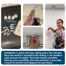 NACETURE Swivel Swag Hooks for Ceiling Hanging 2 Pack - Ceiling Hangers Heavy Duty for Hanging Plants and Lights - Zinc Bolt Hook Installation for Cavity Wall Fixing