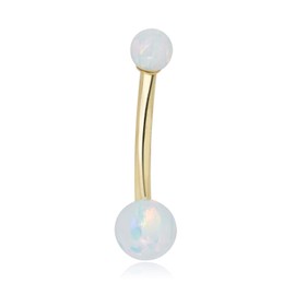 AVORA 10K Gold Simulated Opal Belly Button Ring Body Jewelry (14 Gauge), 22 mm, Yellow Gold, opal
