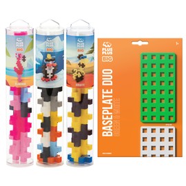 PLUS PLUS Big - Zoo Playset Bundle - 15 pc Penguin, Flamingo, Giraffe Tube & Baseplate Duo - Construction Building Stem/Steam Toy, Interlocking Large Puzzle Blocks for Toddlers and Preschool