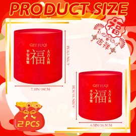 2 Pcs New Year Blessing Bucket Spring Festival Fu Character Lucky Decoration Chinese Fu Planter Flower Arrangement Bucket Fu Character Chinese Plant Pots Vase (Red New Year-1)