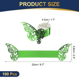 sourcing map 100Pcs Butterfly Paper Napkin Rings, 3D Laser Cut Cutout Paper Napkin Holder for Weddings Party Serviette Table Decoration Restaurant (Green)