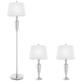 Tangkula 3 Piece Lamp Set, Modern Floor Lamp & 2 Table Lamps, Nickel Finish Lamps W/Weighted Base, High-Grade Lampshade, 3 Pack Lampshade for Bedroom, Study, E26 Bulbs Required (Nickle)