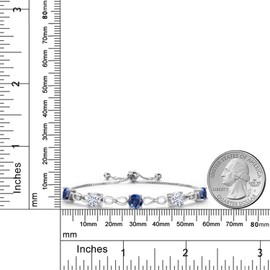 Gem Stone King Blue Created Sapphire and White Moissanite Tennis Bracelet For Women | 4.66 Cttw | Gemstone September Birthstone | Round 6MM | Fully Adjustable Up to 9 Inch