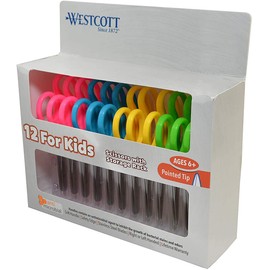 Westcott 5’’ Pointed Safety Scissors For Kids, Assorted, Pack of 12 (14872)