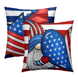 4th of July American Gnome Pillow Cover Set of 2 Patriotic Red Blue Stars Stripes Throw Pillow Covers 18x18 Inch Independence Memorial Day Double Sided Home Decor Pillowcase for Couch Sofa Bedroom