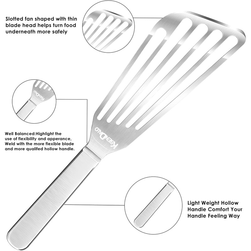 KSENDALO 2Pack Fish Spatula Flexible Metal Spatula Flipper with Thin