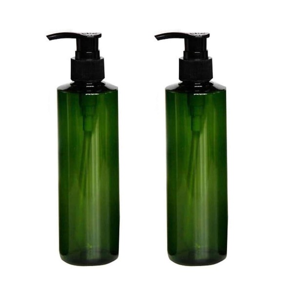 2PCS 250ML/8.3oz Plastic Green Pump Packing Bottles Jars Makeup Cosmetic Bath Shower Liquid Shampoo Storage Holder Containers with Black and Clear Pump Tops