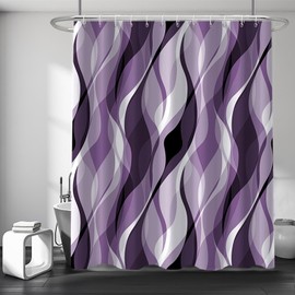 Ruelvth Purple Shower Curtain, Modern Abstract Purple and Grey Striped Shower Curtain Set for Bathroom Waterproof Polyester Shower Curtain with Hooks, 72x72 Inch