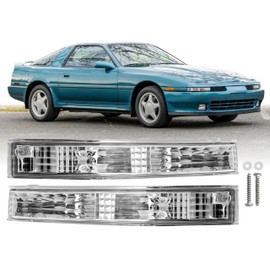 USR 89-92 A70 Turn Signal Light – Bumper Lamps (Left + Right) Set - Compatible with 1989-1992 Toyota Supra Mark 3 A70 / MA70 Mark III / GA70 All Models TURBO (CLEAR LENS BUMPER TURN SIGNALS LIGHTS)
