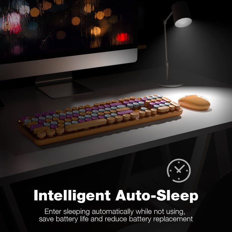 MOFII Wireless Keyboard and Mouse Combo, Retro Keyboard with Round