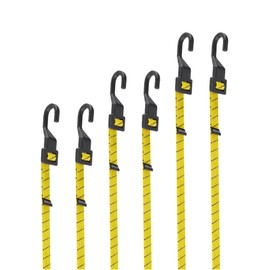 6 Pcs 20 40 80 Inch Flat Adjustable Bungee Cords with Hooks, 3X Faster to Adjust The Length, Lucky Straps Black/Yellow Heavy Duty Bungee Straps for Cargo, Bike, Cart, Tent, Truck, Camping, etc