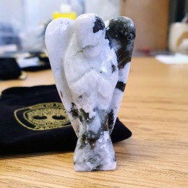 Rainbow Moonstone Crystal Guardian Angel Figurine – Hand-Carved 2 Inch Healing Stone for Reiki, Chakra Balancing, Meditation, Spiritual Decor for Sympathy, Birthday, Christmas