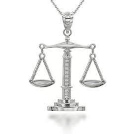 925 Sterling Silver CZ-Accented Scales of Justice Pendant Necklace with Rolo Chain and Pendant only, Metal, Cubic Zirconia