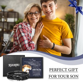 XUANPAI Mens Leather Bracelet To My Son Bracelet - Son Gifts from Mum Braided Leather Bracelet Lettering Love You Forever Gifts for Son Jewellery Presents for Christmas Birthday Gifts