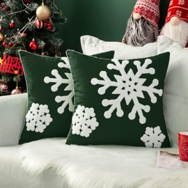 MIULEE Pack of 2 Christmas Decorative Snowflake Throw Pillow Covers Canvas Embroidery Cushion Cases Holiday Decor Soft Pillowcases for Couch Sofa Bedroom Car（Dark Green, 20x20in）