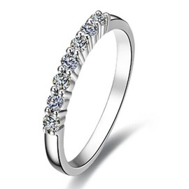 THREE MAN 7 Stones Sterling Silver Wedding Band Semi Infinity Ring NSCD Simulated Diamond Band Rings for Women