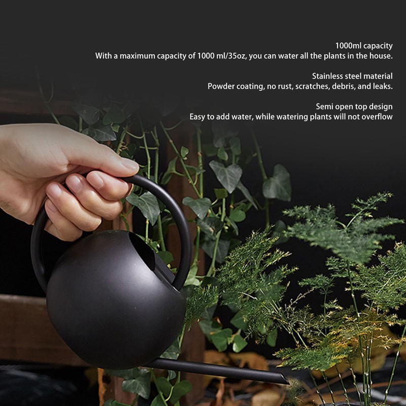 1000ml Watering Can Long Spout Watering Pot Stainless Steel Semi