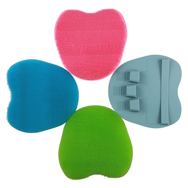 4 Pack Soft Silicone Shower Brush, Body Exfoliating Skin Massage Scrubber, Dry Skin Brushing Glove Loofah, Fit for Sensitive and All Kinds of Skin (4 Pack-GN2)