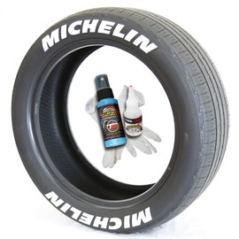 Tire Stickers Michelin Tire Lettering - Permanent Decals with Glue & 2oz Bottle Touch-Up Cleaner / 19-21 Inch Wheels / 1.25 Inches/White / 8 Pack
