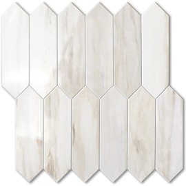 Vamos Tile Glossy Wood Marble Grain Backsplash Tile Peel and Stick, 12.8 x 12.8 Inch 10 Sheets Long Hexagon PVC Self Adhesive Mosaic Wall Tiles Stick on Backsplash for Kitchen and Bathroom
