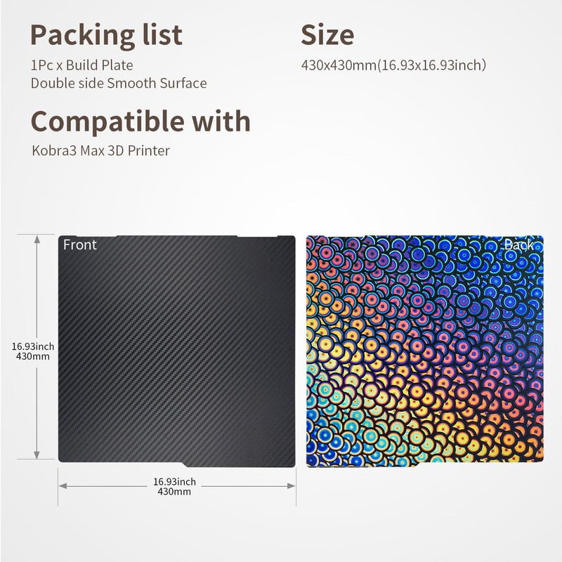 430x430mm for Kobra 3 Max Build Plate Smooth PET PEK