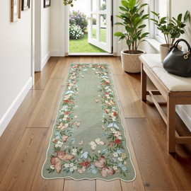 Anidaroel Butterfly Kitchen Runner Rug, 2x6 Washable Runners for Hallways Rug, Non-Slip Soft Green Carpet Runner Low-Pile Ultra-Thin Boho Floral Rug for Bedroom Bathroom Entryway