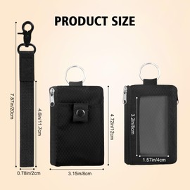 Double-Sided Zipper Badge Holder with Clear ID Window, Wrist Lanyard, Detachable Key Ring & Metal Clasp - Heavy Duty RFID Blocking Card Wallet for Work, Nurses, Teachers, Black