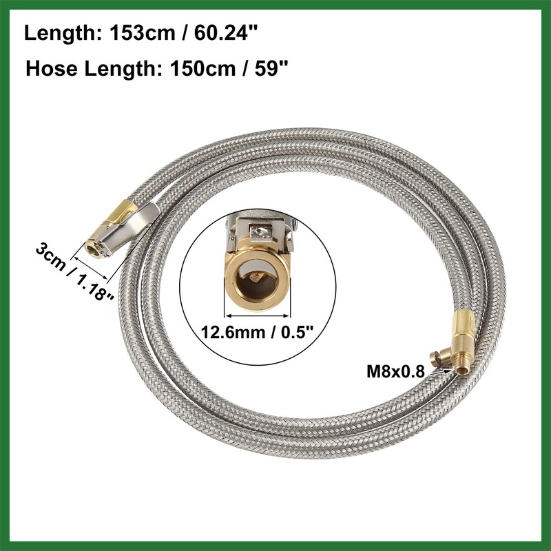 Motoforti 150cm 59" Car Tire Air Inflator Hose Adapter Quick