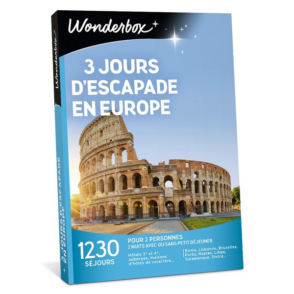 Wonderbox - Coffret cadeau - 3 JOURS D'ESCAPADE EN EUROPE - 1230 séjours en hôtels 3* ou 4*... à Rome, Lisbonne, Porto, Liège, Naples...