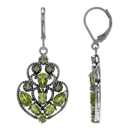 Silvershake 4.74ct. Natural Peridot 925 Sterling Silver Filigree Victorian Style Leverback Earrings