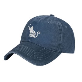 Wisedeal Women's Floral Cat Hat Vintage Adjustable Distressed Washed Baseball Cap for Men Women Cat Lover Navy