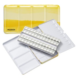 MEEDEN Empty Watercolor Tin Palette: Portable Watercolor Palette Paint Case with 48 Half Pans - Metal Watercolor Palette Tin Box with Lid for Artist Student Adults (Yellow)