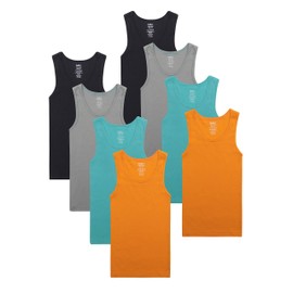 Buyless Fashion Boys Scoop Neck Tagless Undershirts Soft Cotton Tank Top (8 Pack) 7-8 Multi Color