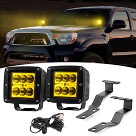 Wsays 2PCS LED Amber Light Pods & Ditch Hood Hinge LED Pod Mount Bracket w/Wiring Kit Compatible with Toyota Tacoma 2005-2015