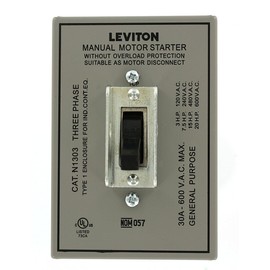 Leviton 30 Amp, 600 Volt, Toggle Three-Pole AC Motor Starter, Suitable as Motor Disconnect, In Type 1 Metal Enclosure, Industrial Grade, Grounded, N1303-DS, Gray