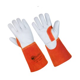 SAFTA Spark and Heat Proof Gloves, Sheep leather Palm & Top with Cow Split Leather Cuff, AZO free Ideal TIG Welding Gloves, Perfect for Gardening, Soldering, Metal Handling. (Size 10, Orange)