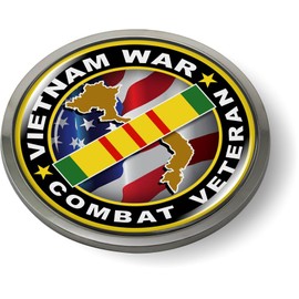 Vietnam War Veteran 3D Domed CAR Emblem Badge Sticker Round Chrome Metal Round Bezel
