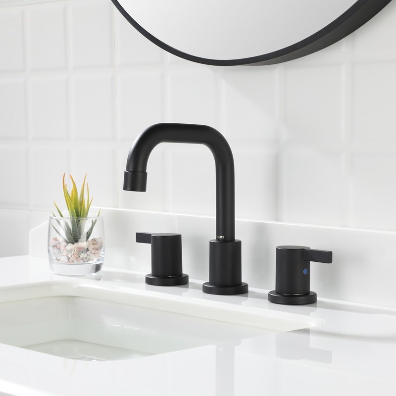 PARLOS Matte Black Widespread Bathroom Sink Faucet with Metal Pop-up