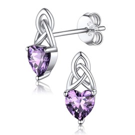 FaithHeart Sterling Silver Earrings for Women, Heart/Square/Celtic Knot Birthstone Stud Earrings Dainty Cubic Zirconia Hypoallergenic Jewelry with Gift Box